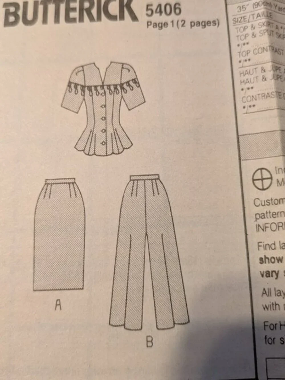 Butterick 5406 Sewing Pattern EASY Top, Skirt, Culottes Leslie Fay UNCUT